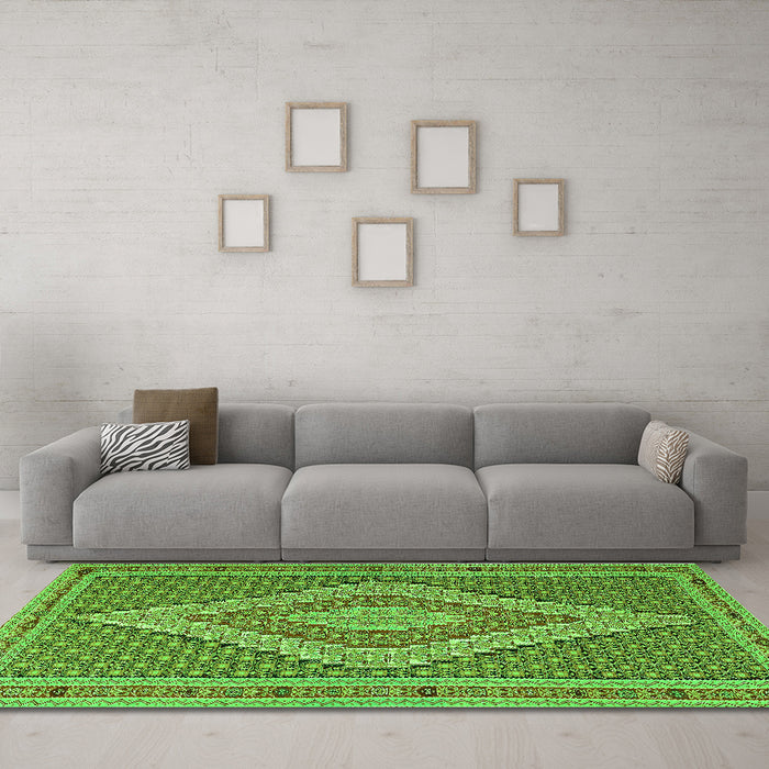 Machine Washable Southwestern Green Country Area Rugs in a Living Room,, wshtr229grn