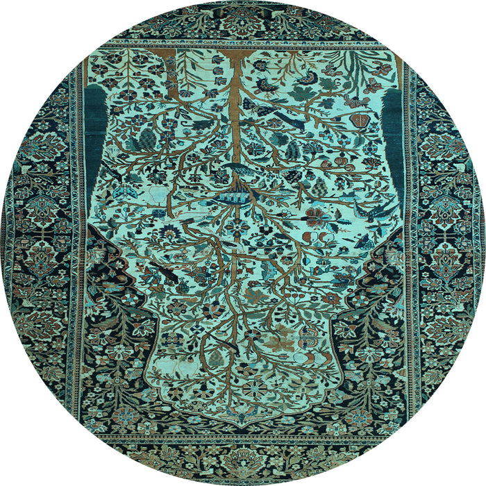 Round Machine Washable Persian Light Blue Traditional Rug, wshtr22lblu