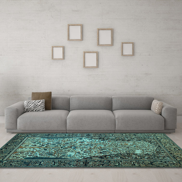 Machine Washable Persian Light Blue Traditional Rug in a Living Room, wshtr22lblu