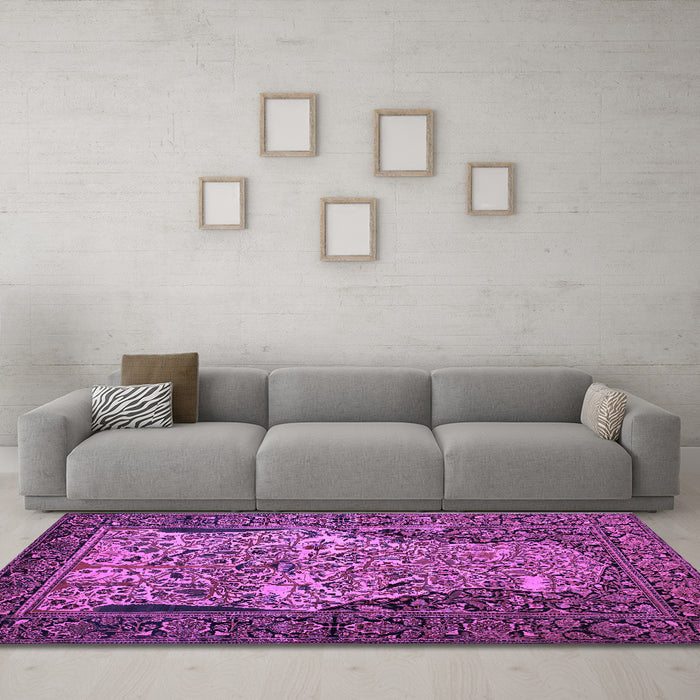 Machine Washable Persian Purple Traditional Area Rugs in a Living Room, wshtr22pur