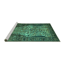 Sideview of Machine Washable Persian Turquoise Traditional Area Rugs, wshtr22turq