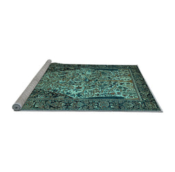 Sideview of Machine Washable Persian Light Blue Traditional Rug, wshtr22lblu