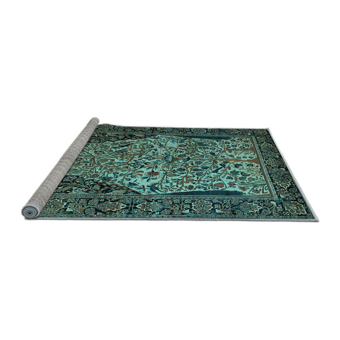 Sideview of Machine Washable Persian Light Blue Traditional Rug, wshtr22lblu