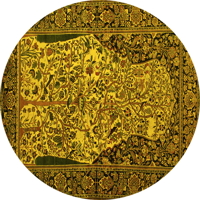 Round Machine Washable Persian Yellow Traditional Rug, wshtr22yw