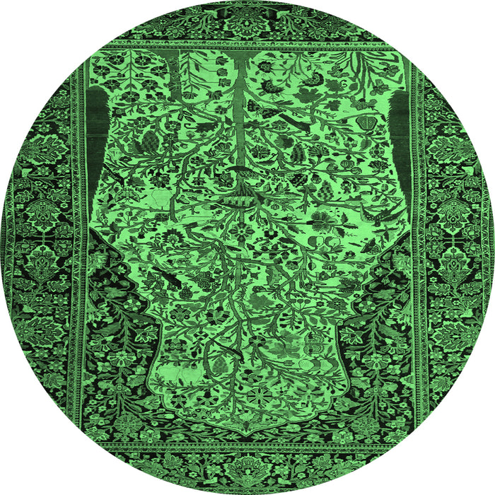 Round Machine Washable Persian Emerald Green Traditional Area Rugs, wshtr22emgrn