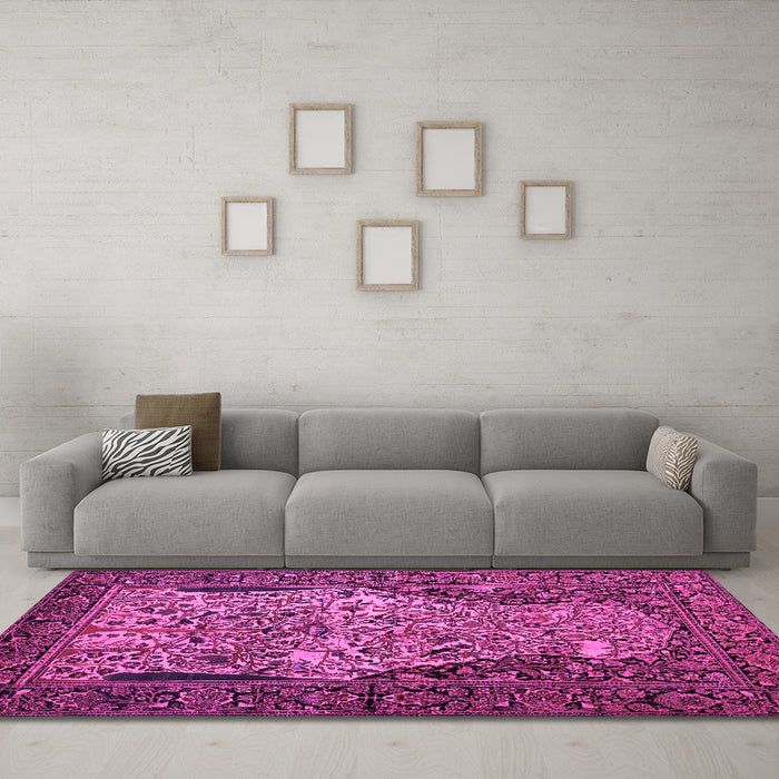 Machine Washable Persian Pink Traditional Rug in a Living Room, wshtr22pnk
