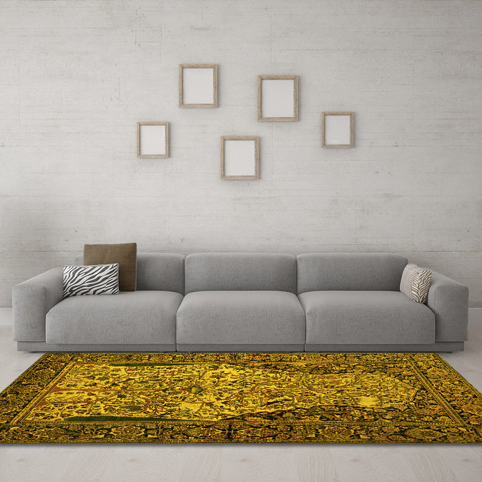 Machine Washable Persian Yellow Traditional Rug in a Living Room, wshtr22yw