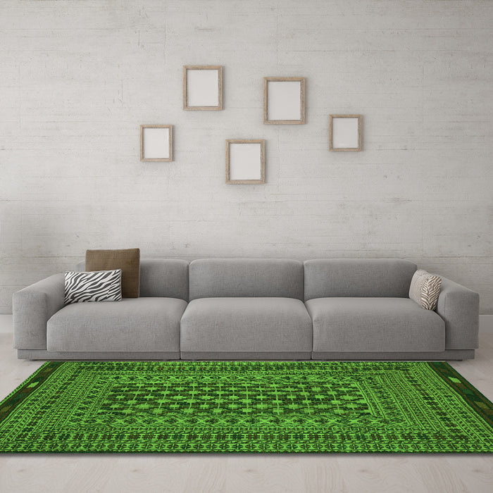 Machine Washable Southwestern Green Country Area Rugs in a Living Room,, wshtr2300grn
