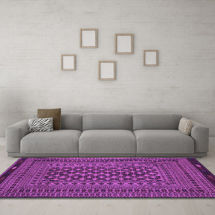Machine Washable Southwestern Purple Country Area Rugs in a Living Room, wshtr2300pur