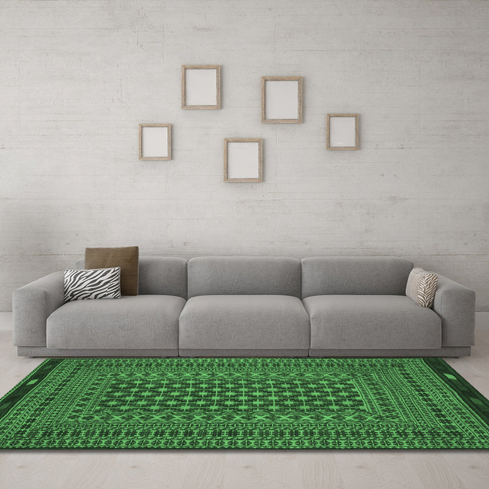 Machine Washable Southwestern Emerald Green Country Area Rugs in a Living Room,, wshtr2300emgrn