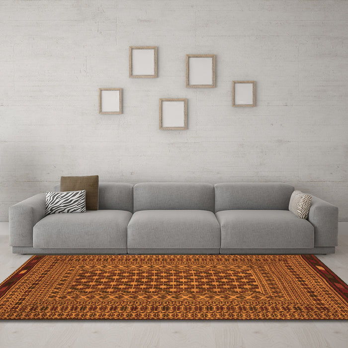 Machine Washable Southwestern Orange Country Area Rugs in a Living Room, wshtr2300org