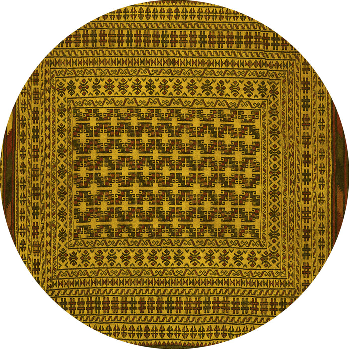 Round Machine Washable Southwestern Yellow Country Rug, wshtr2300yw