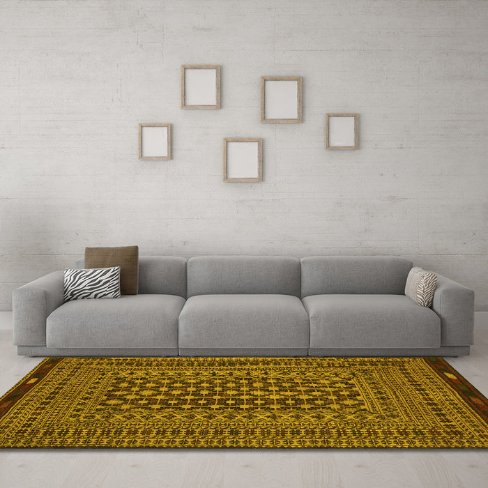 Machine Washable Southwestern Yellow Country Rug in a Living Room, wshtr2300yw
