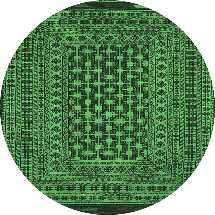 Round Machine Washable Southwestern Emerald Green Country Area Rugs, wshtr2300emgrn