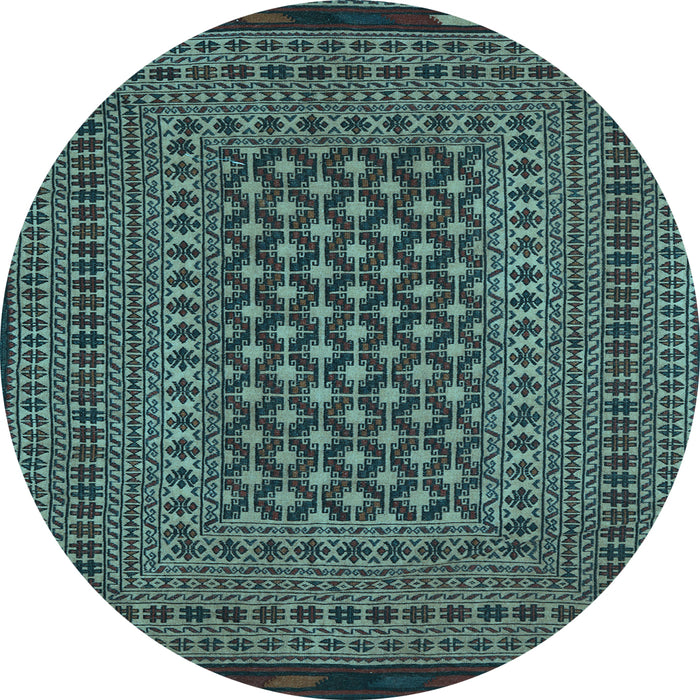 Round Machine Washable Southwestern Light Blue Country Rug, wshtr2300lblu
