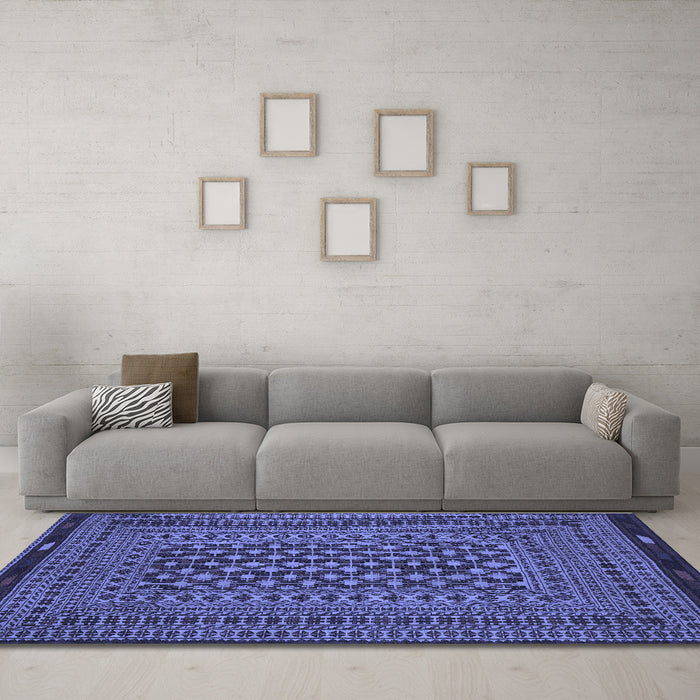 Machine Washable Southwestern Blue Country Rug in a Living Room, wshtr2300blu