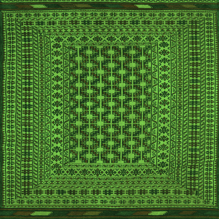 Round Machine Washable Southwestern Green Country Area Rugs, wshtr2300grn