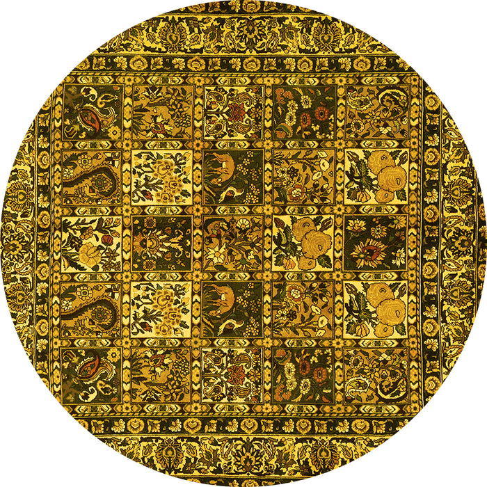 Round Machine Washable Persian Yellow Traditional Rug, wshtr2301yw