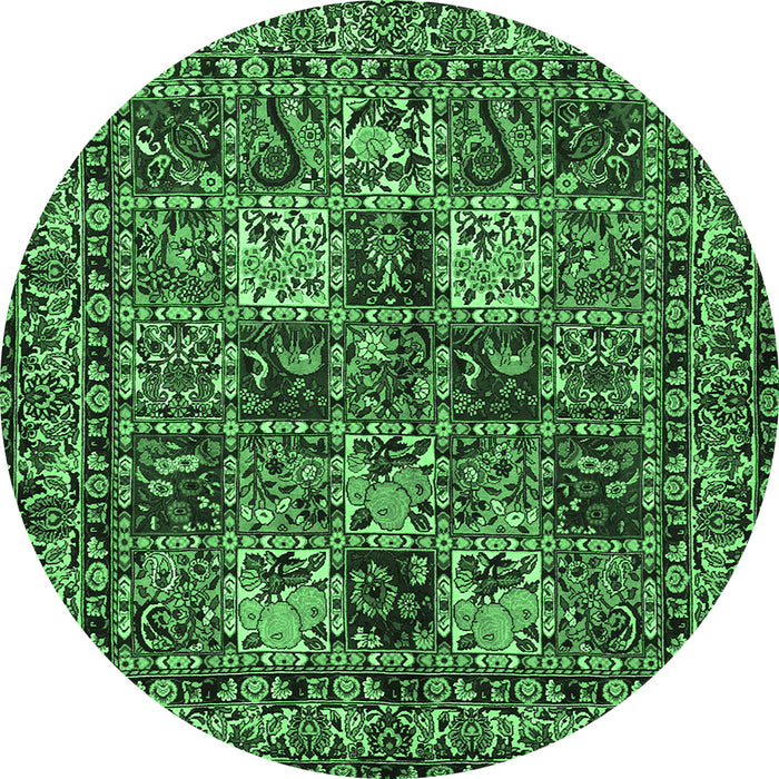 Round Persian Emerald Green Traditional Rug, tr2301emgrn