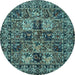 Round Machine Washable Persian Light Blue Traditional Rug, wshtr2301lblu