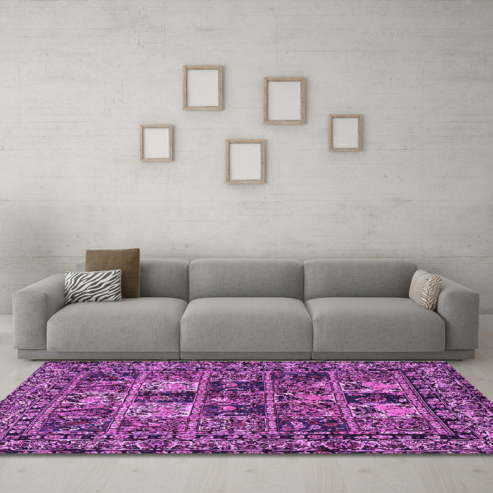 Machine Washable Persian Purple Traditional Area Rugs in a Living Room, wshtr2301pur
