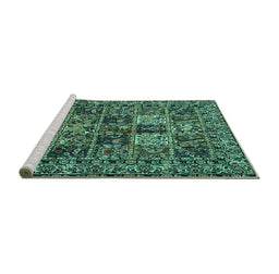 Sideview of Machine Washable Persian Turquoise Traditional Area Rugs, wshtr2301turq