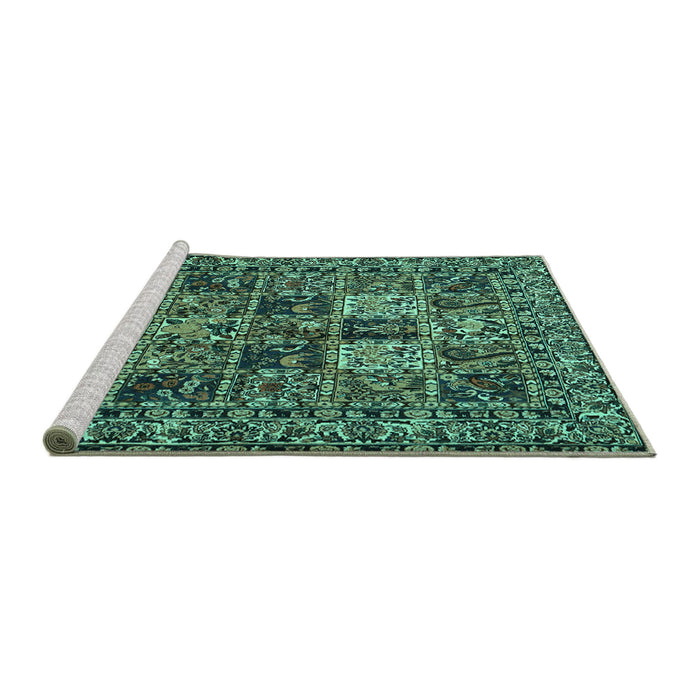 Sideview of Machine Washable Persian Turquoise Traditional Area Rugs, wshtr2301turq