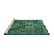 Sideview of Machine Washable Persian Turquoise Traditional Area Rugs, wshtr2301turq