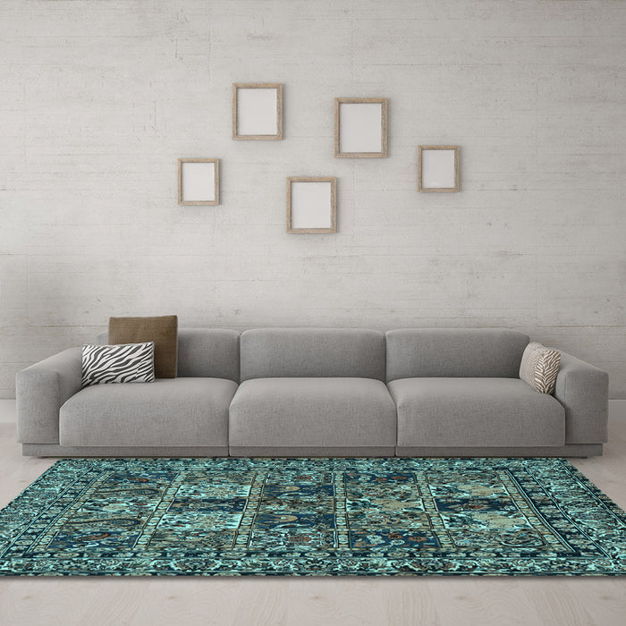 Machine Washable Persian Light Blue Traditional Rug in a Living Room, wshtr2301lblu
