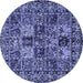 Round Machine Washable Persian Blue Traditional Rug, wshtr2301blu