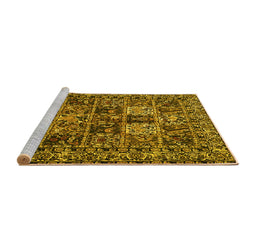 Sideview of Machine Washable Persian Yellow Traditional Rug, wshtr2301yw