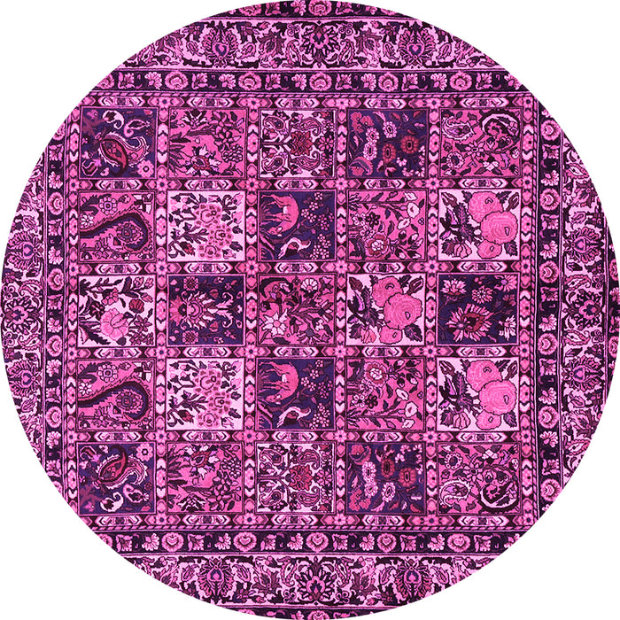 Round Machine Washable Persian Pink Traditional Rug, wshtr2301pnk