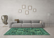 Machine Washable Persian Turquoise Traditional Area Rugs in a Living Room,, wshtr2301turq