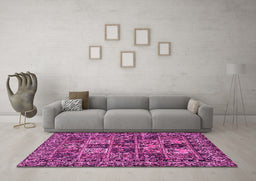 Machine Washable Persian Pink Traditional Rug in a Living Room, wshtr2301pnk