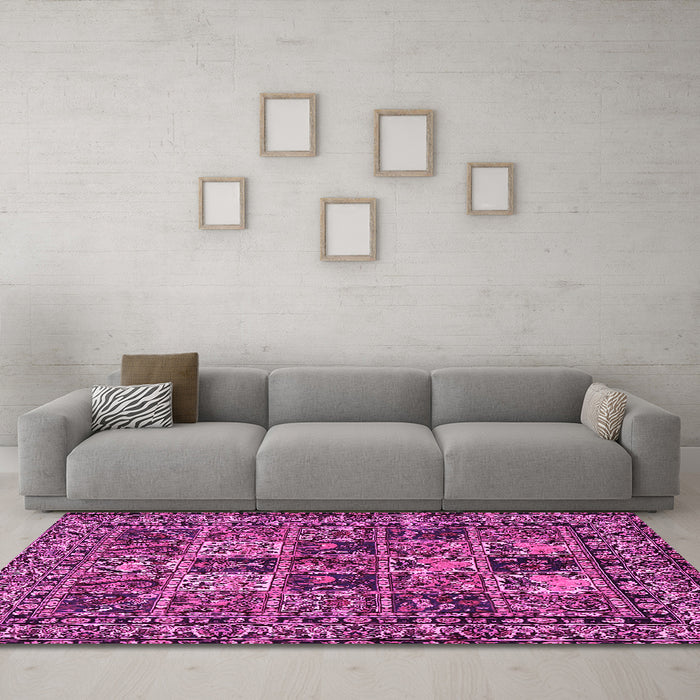 Machine Washable Persian Pink Traditional Rug in a Living Room, wshtr2301pnk