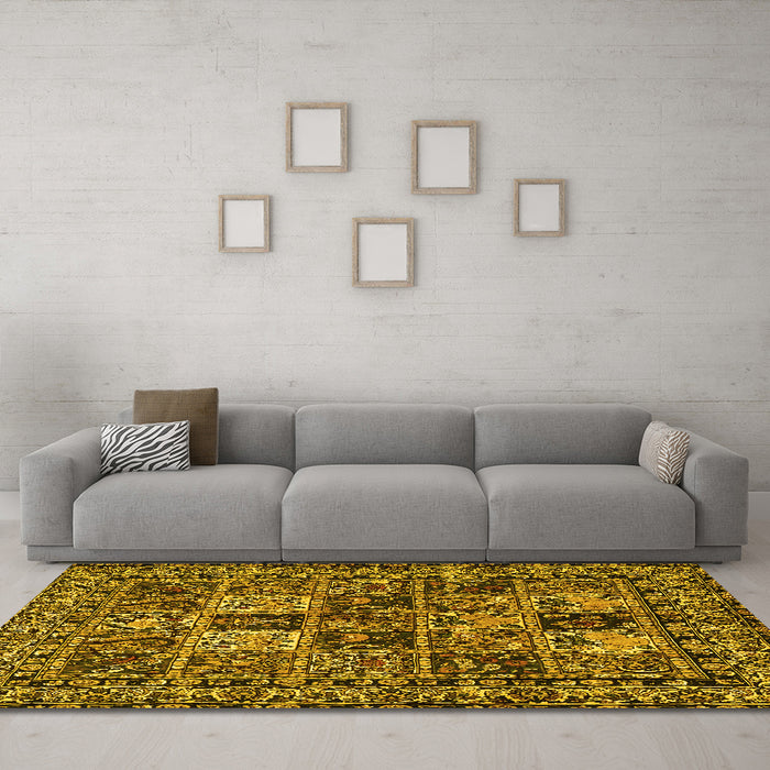 Machine Washable Persian Yellow Traditional Rug in a Living Room, wshtr2301yw