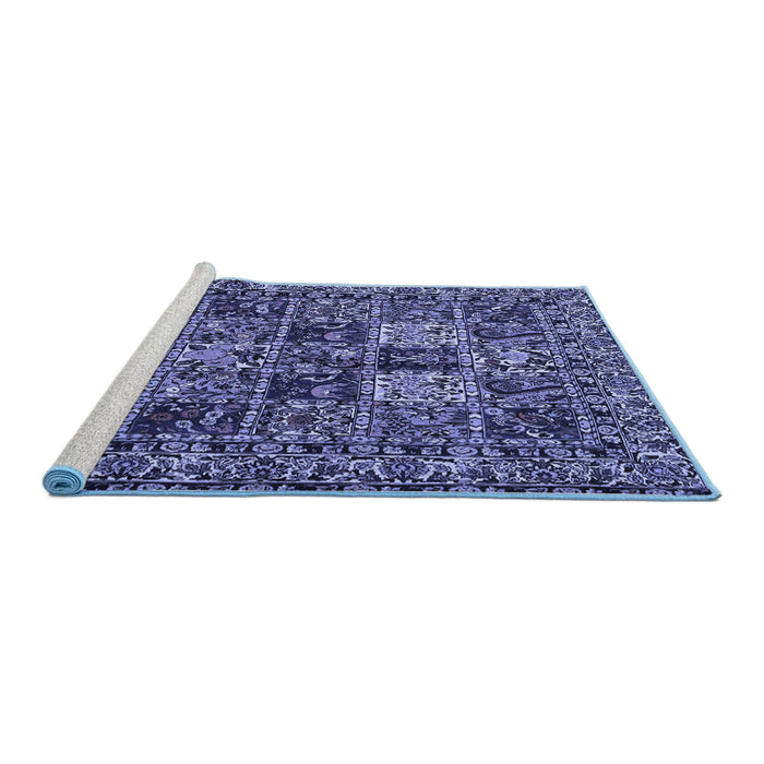 Sideview of Machine Washable Persian Blue Traditional Rug, wshtr2301blu