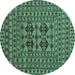 Round Machine Washable Southwestern Turquoise Country Area Rugs, wshtr2302turq