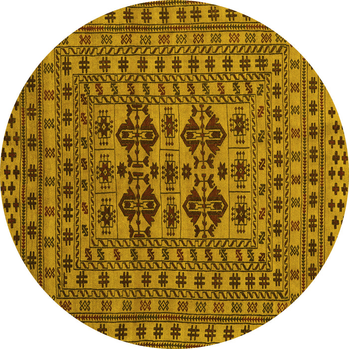 Round Southwestern Yellow Country Rug, tr2302yw