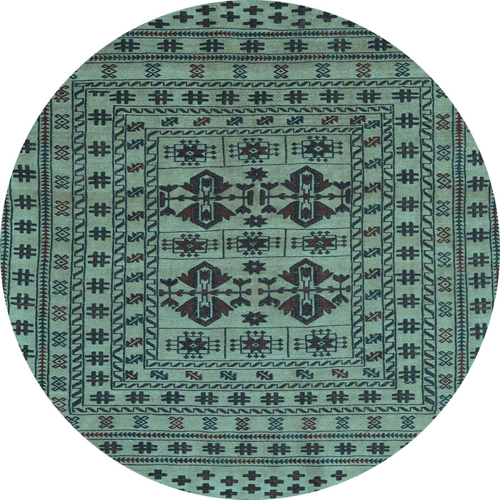 Round Machine Washable Southwestern Light Blue Country Rug, wshtr2302lblu
