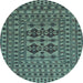 Round Machine Washable Southwestern Light Blue Country Rug, wshtr2302lblu