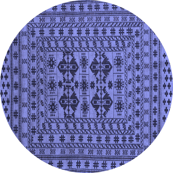 Round Machine Washable Southwestern Blue Country Rug, wshtr2302blu