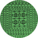 Round Machine Washable Southwestern Emerald Green Country Area Rugs, wshtr2302emgrn