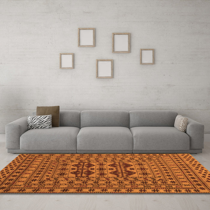 Machine Washable Southwestern Orange Country Area Rugs in a Living Room, wshtr2302org