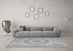 Machine Washable Medallion Gray French Rug in a Living Room,, wshtr2303gry
