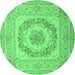Round Machine Washable Medallion Emerald Green French Area Rugs, wshtr2303emgrn