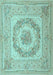 Machine Washable Medallion Light Blue French Rug, wshtr2303lblu