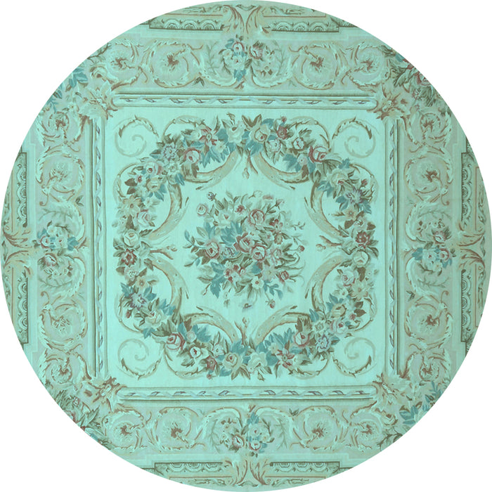 Round Medallion Light Blue French Rug, tr2303lblu