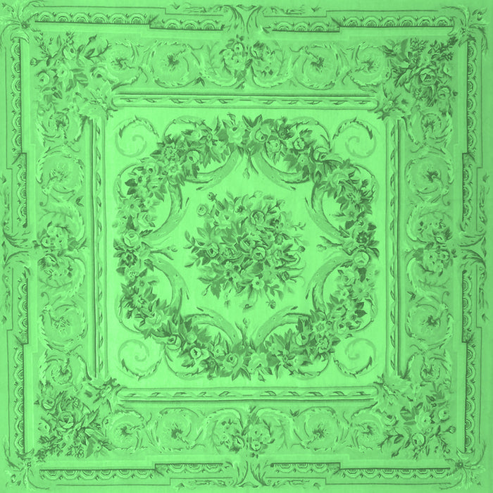 Square Machine Washable Medallion Emerald Green French Area Rugs, wshtr2303emgrn