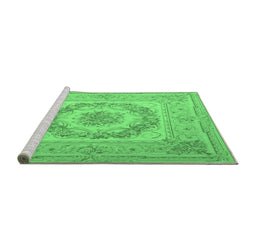 Sideview of Machine Washable Medallion Emerald Green French Area Rugs, wshtr2303emgrn